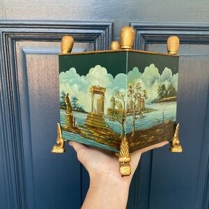 Tole Hand-Painted Neoclassical Cachepot Metal Plant Container